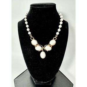 Rare Vintage Crown TRIFARI White and Gold Beaded Drop Necklace